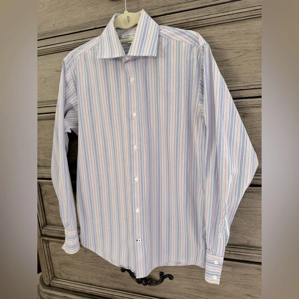 Banana Republic Striped Collared Button Down EUC White Blue Pink Dress S…